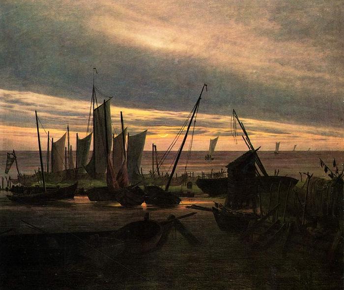 Caspar David Friedrich Schiffe im Hafen am Abend oil painting picture